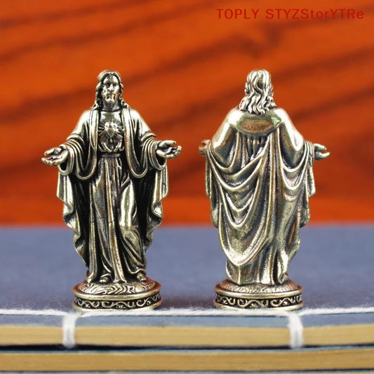 1PC Brass God Statue Vintage Style Desktop Decor Creative Cross Border Craft Artwork Small Copper Figurine Home Ornament