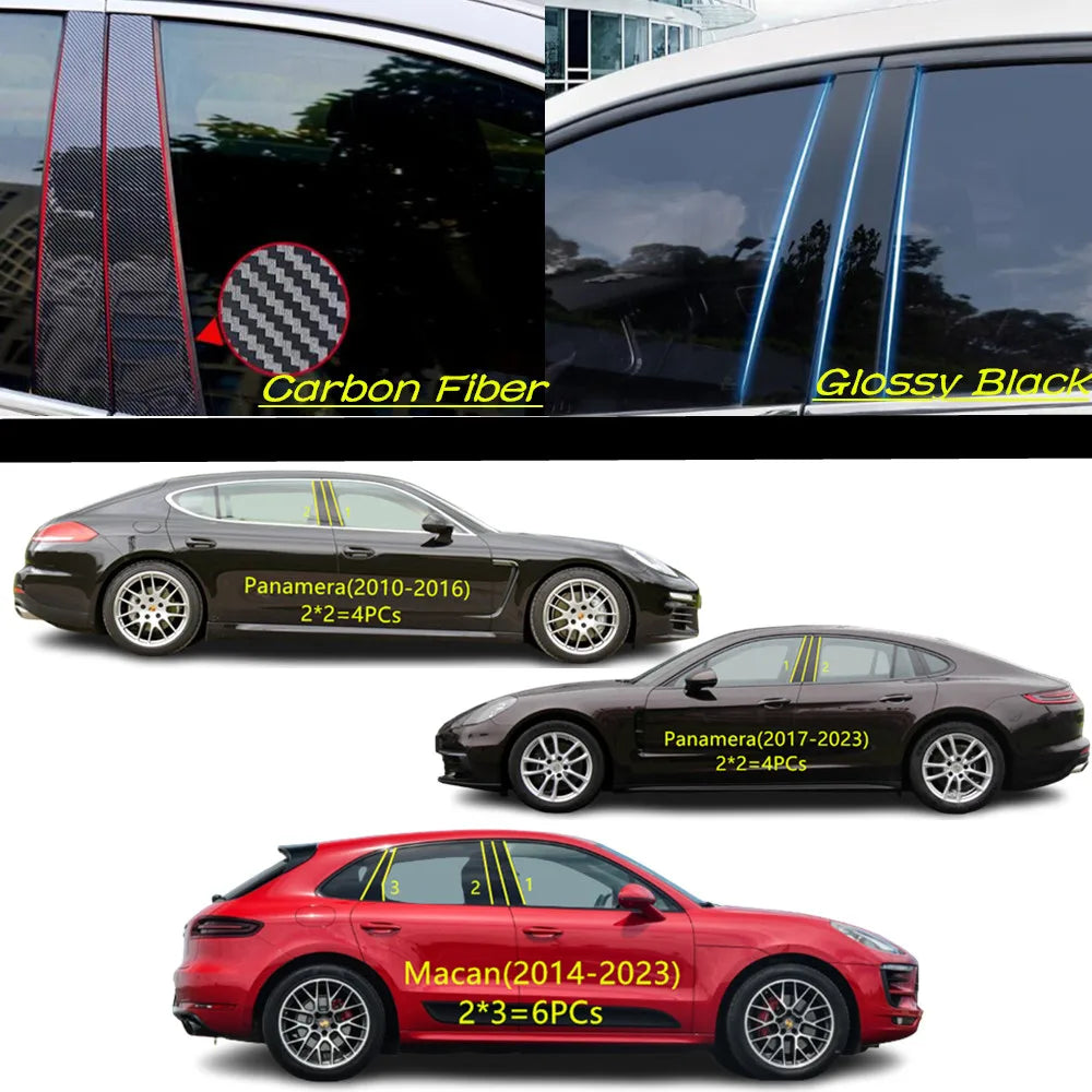 Car PC Material Pillar Post Cover Door Trim Window Molding Sticker Plate Accessories For PORSCHE Panamera 2010-2023/Macan 2014+
