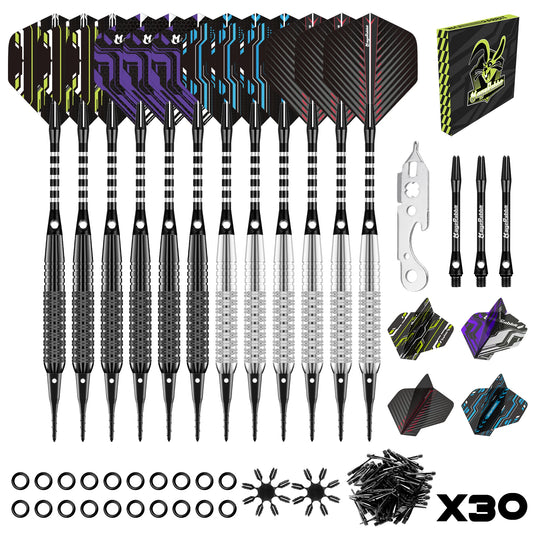 MageRabbit 12 Pack Soft Tip Darts, Professional 18 Gram Plastic Tip Dart Sets with  15pcs Aluminum Shafts 30 Dart Tips