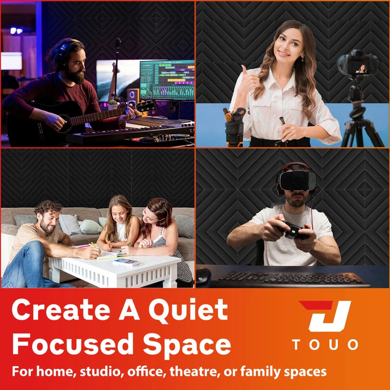 TOUO Acoustic Foam 6-48 Pcs Offices Acoustic Treatment Diamond Groove Foams Panels High-Density Sound Absorbing Material