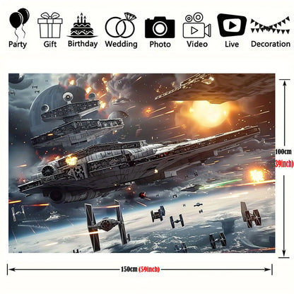 1 2D flat background piece of outer space galactic war theme - polyester, suitable for sci-fi themes and birthday decorations