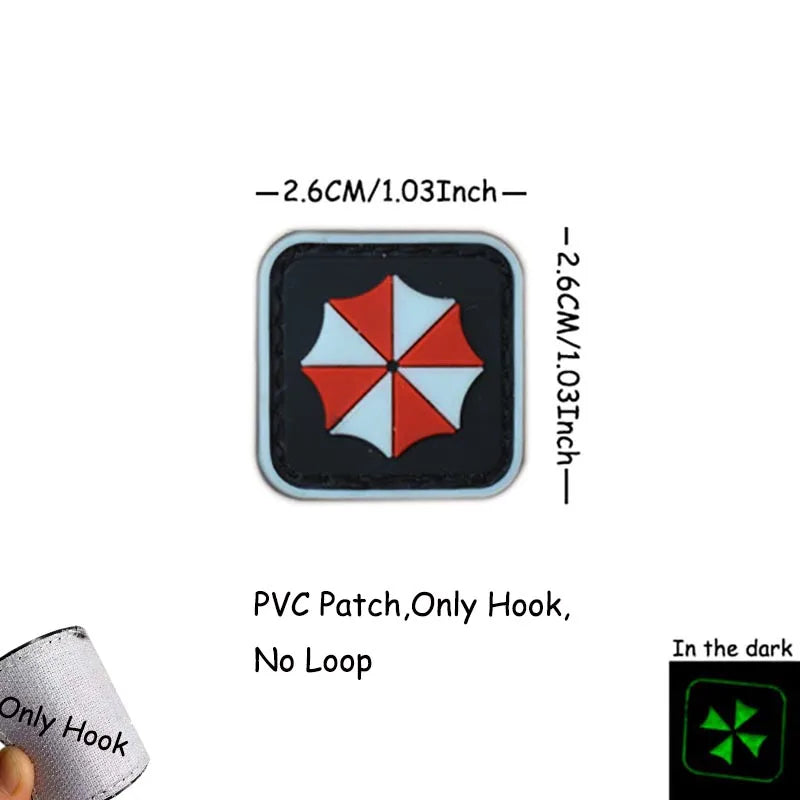 1PC,2PCS/ Umbrella Corporation PVC Rubber Morale Emblem,Biohazard Insignia Applique Embroidered patches,Tactical Backpack Badges