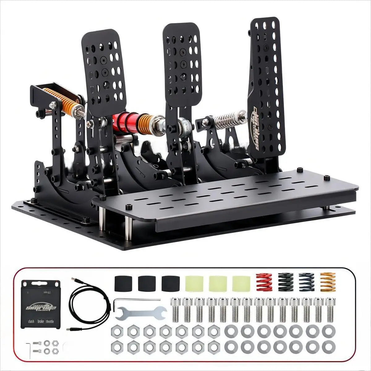 Simruito Sim Racing Pedals, 200kg Load Cell 3 Pedal Set, USB Simracing Pedals Adjustable Brake, Black/Silver for PC Simulator