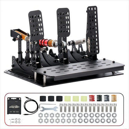 Simruito Sim Racing Pedals, 200kg Load Cell 3 Pedal Set, USB Simracing Pedals Adjustable Brake, Black/Silver for PC Simulator