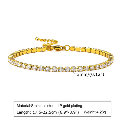 2/3/4/5MM Luxury Zircon Tennis Chain Bracelet for Women, Stainless Steel Bracelet Zircon Chain Bracelets, Dainty Jewelry Gift