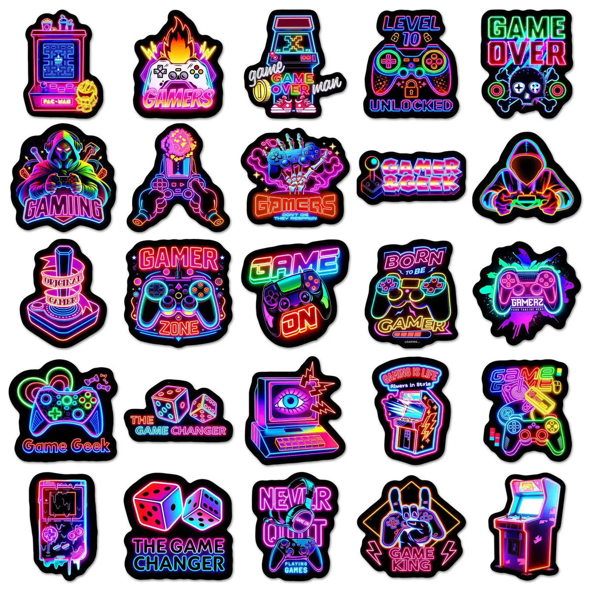 50-100PCS Neon Gamer Aesthetic Stickers Cool Game Controller Colorful Graffiti Trendy Waterproof Decals for DIY Notebook