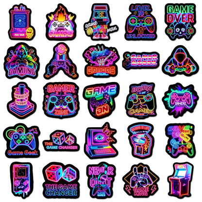 50-100PCS Neon Gamer Aesthetic Stickers Cool Game Controller Colorful Graffiti Trendy Waterproof Decals for DIY Notebook