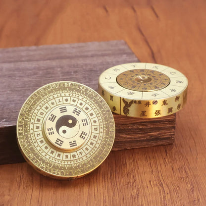 Feng Shui Brass Compass Mini PortableTai Chi Bagua Luo Pan Four Divine Beasts Zodiac 360 degree rotation Unzip Toy Gyroscop
