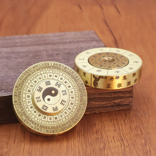 Feng Shui Brass Compass Mini PortableTai Chi Bagua Luo Pan Four Divine Beasts Zodiac 360 degree rotation Unzip Toy Gyroscop