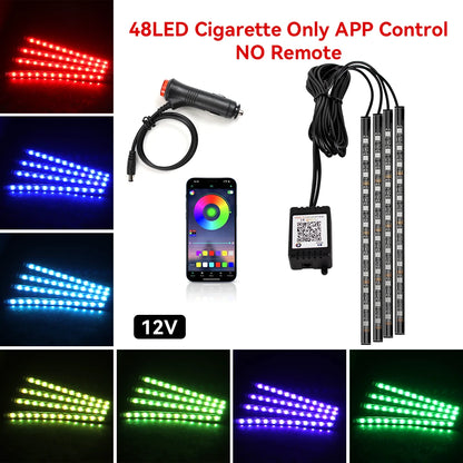 Car RGB Ambient Light LED Auto Foot Strips with USB Cigarette Automotive Interior Lights Strip Decoration Bar Control