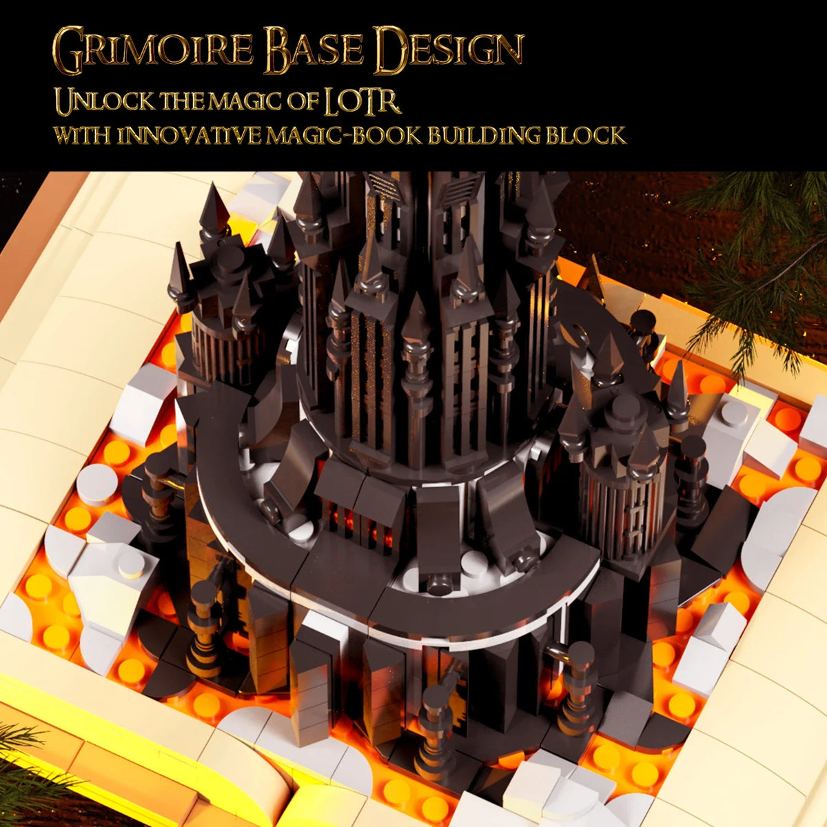 966PCS Black Tower Magic Book Building Blocks Dark Magic Castle Model Assembly Bricks Set With Lights DIY Toys Teenagers Gifts