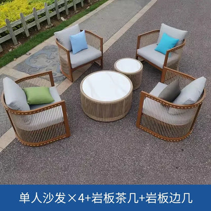 YFY  outdoor rattan sofa courtyard open-air hotel leisure dining chair garden waterproof coffee table combination