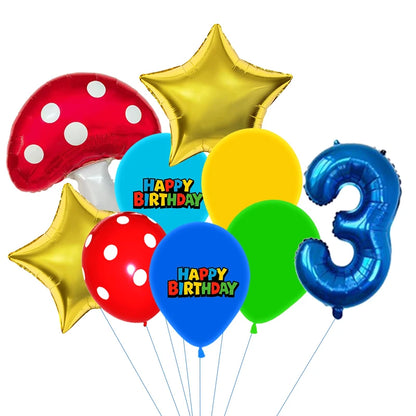 Red Blue Green Yellow Mushroom Star Balloons for Cartoon Video Game Super Bros Balloon Birthday Inspired Party Decoration