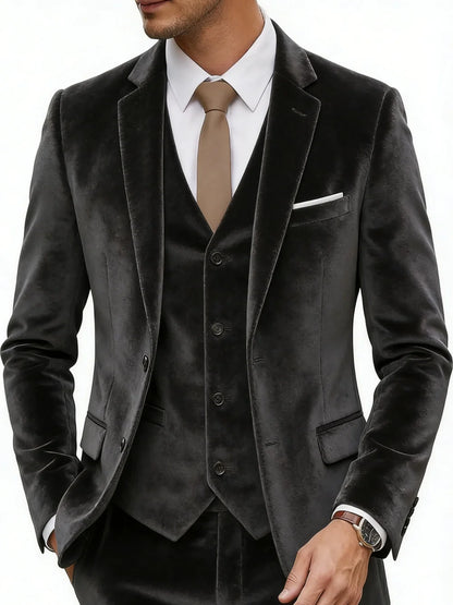 Velvet Elegant Man Suit Set 3 Pieces Host Costumes Warm Long Sleeve Tuxedo For Party Plus Size Handsome Suits Wedding Clothes