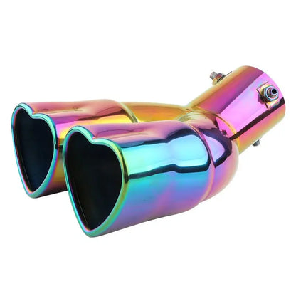 Car heart-shaped double row single row color car tail throat thickened stainless steel love bake blue exhaust pipe
