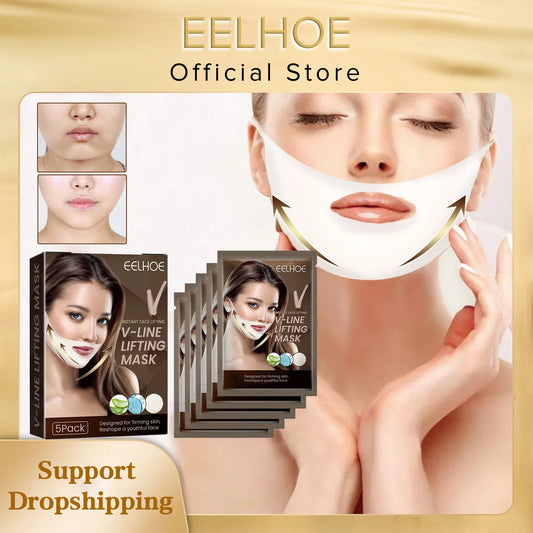 EELHOE V Shape Face Mask Tighten Skin Firming Moisturizing Facial Lifting Anti Wrinkle Against Aging Remove Double Chin Mask 5pc