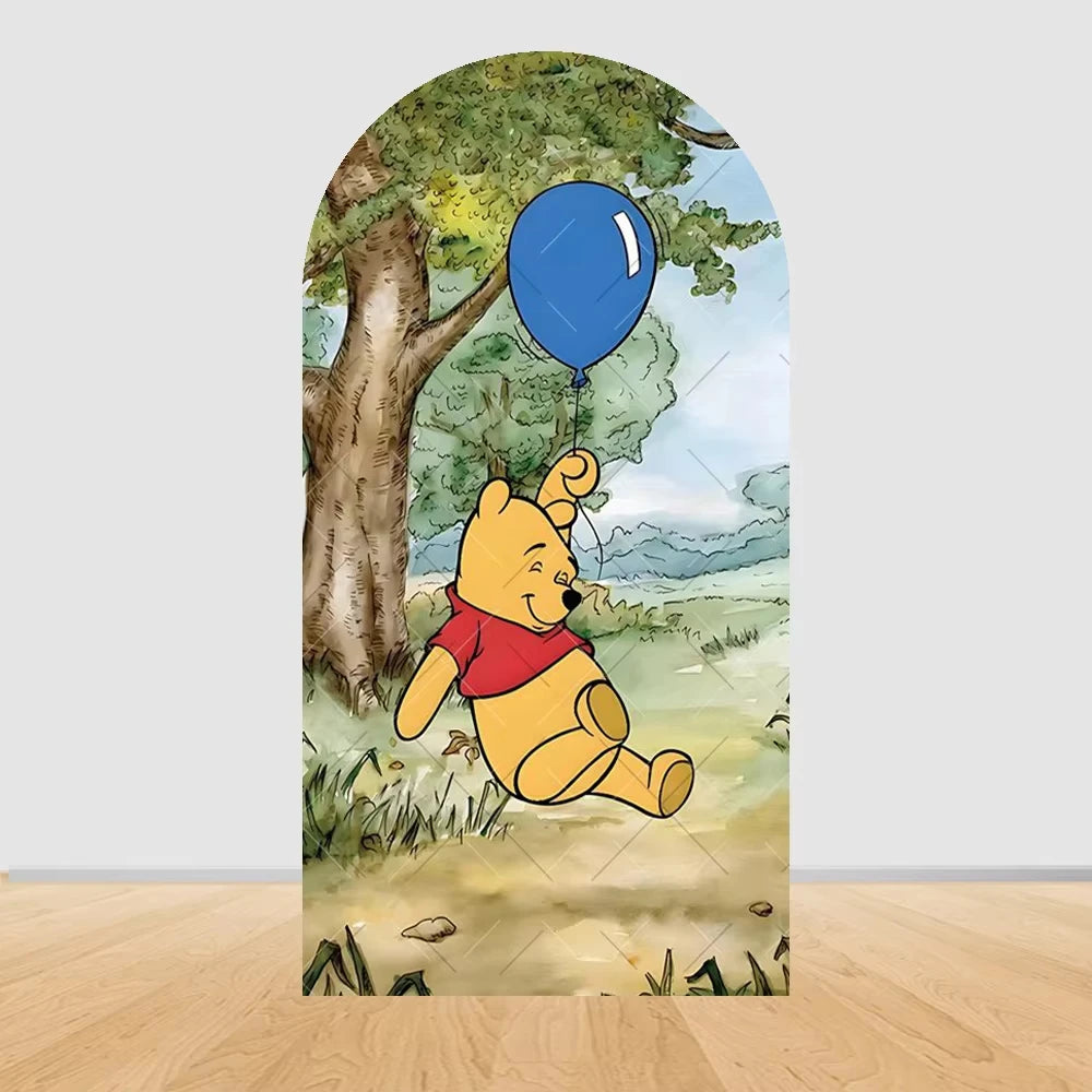 Winnie the Pooh Themed Arched Backdrop Cover Children's Birthday Party Supplies Baby Shower Arrangement Double Sided Printing