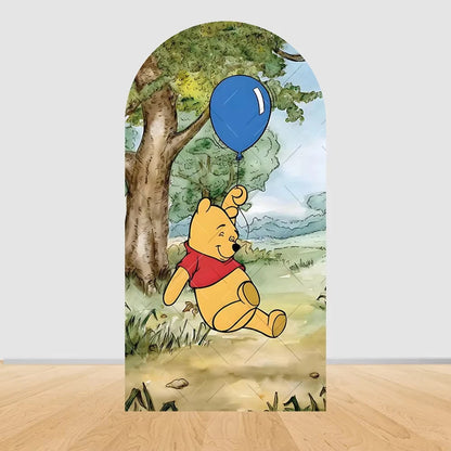 Winnie the Pooh Themed Arched Backdrop Cover Children's Birthday Party Supplies Baby Shower Arrangement Double Sided Printing