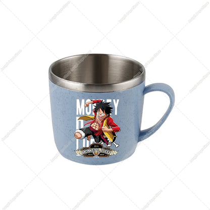 One Piece Water Cup Cartoon Anime Print Stainless Steel Drinking Glass Luffy Double Layered Heat-resistant Coffee and Milk Mug