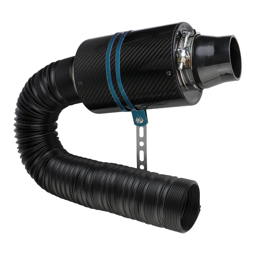 Car Carbon Fibre Cold Air Filter Feed Enclosed Intake Induction Fiber Intake Filter Box Universal 1 Set Pipe Hose Kit