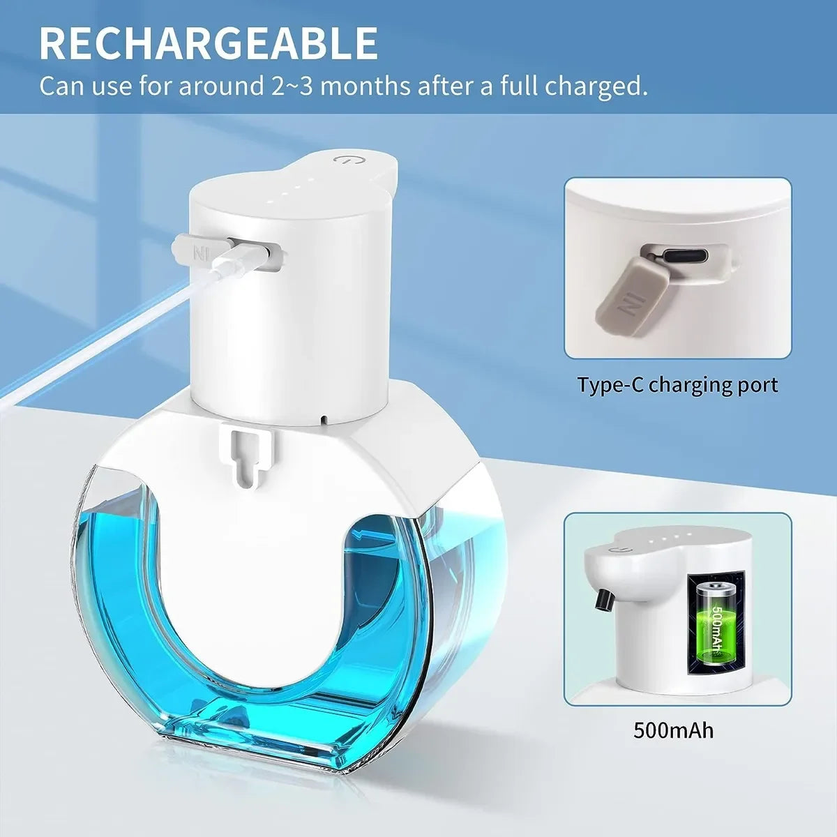 420ML P10 Large Capacity Light Display Desktop Or Wall-Mounted Waterproof USB Rechargeable Automatic Smart Sensor Soap Dispenser