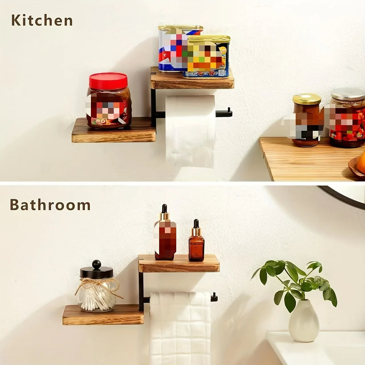 Wooden Toilet Paper Holder Hanging Tissue Roll Wall Mounted Bathroom Shelf Wallpaper Rack Dispenser Bathroom Accessories