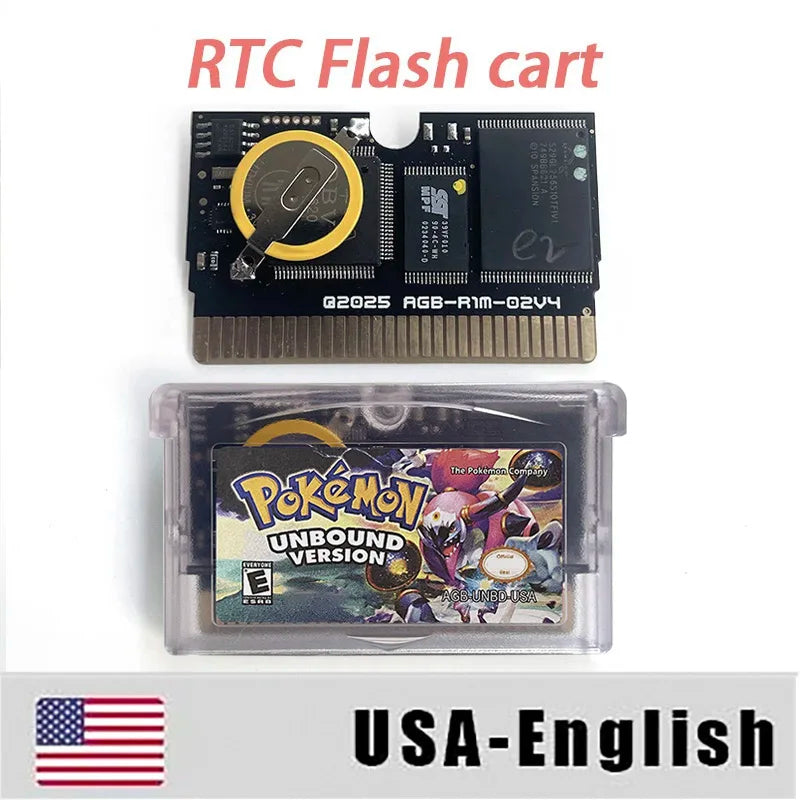 USA ESP Version IC RTC Flash Cart Unbound GBA Game Cartridge Video Game Console Card Rom Hack Spanish English Language
