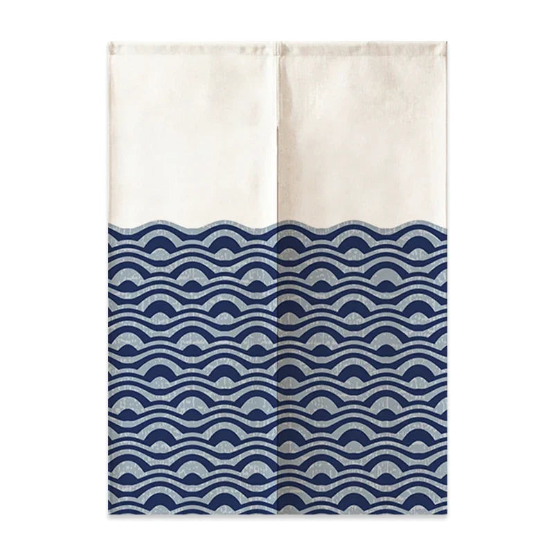 VIKAMA Japanese Linen Door Curtain Noren Half Curtain for Kitchen Bedroom Entrance Décor Customizable Mount Fuji Waves Partition