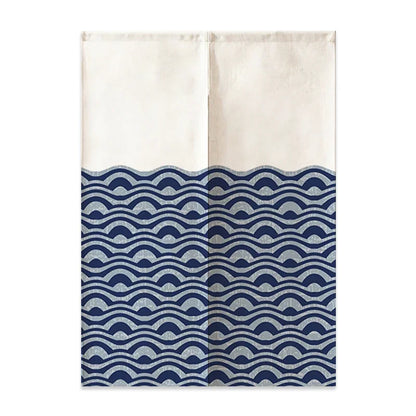 VIKAMA Japanese Linen Door Curtain Noren Half Curtain for Kitchen Bedroom Entrance Décor Customizable Mount Fuji Waves Partition