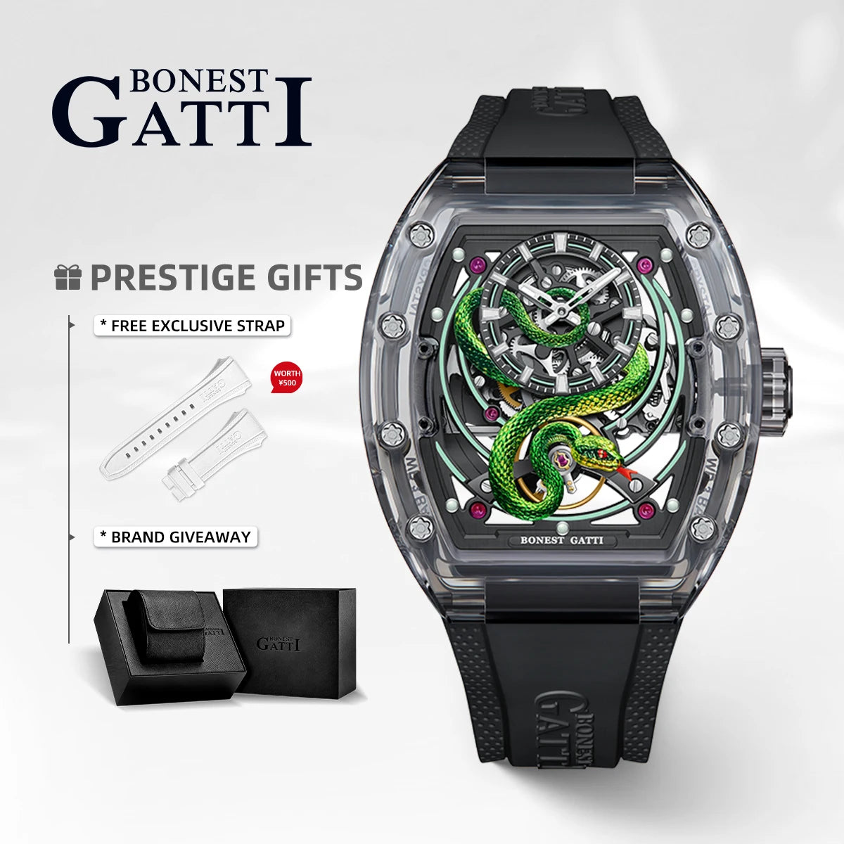 BONEST GATTI Watch Birthday Gift for Husband German Automatic Mechanical Luminous Year of the Snake Limited Edition Men's Watch