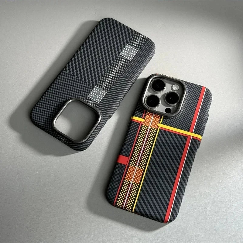 For iPhone 17 16 15 18 Pro Max Case Carbon Fiber Abstract Geometric for MagSafe Cover Magnetic Charging Shell Camera Armor Funda
