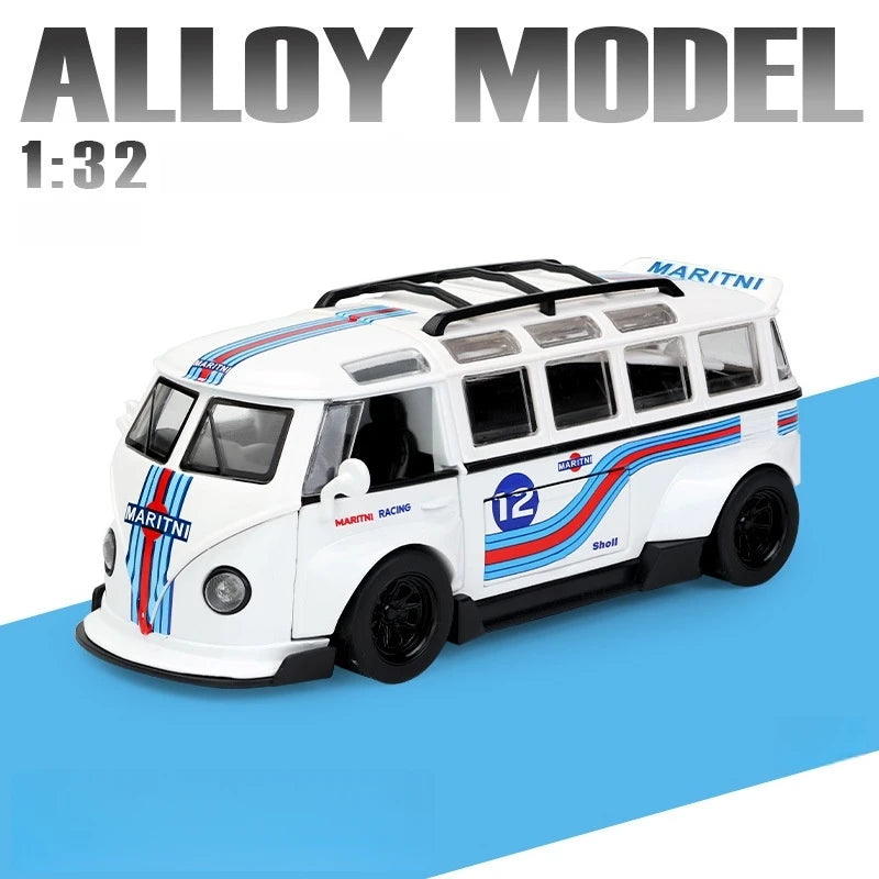 1/32 Volkswagen T1 Minibus Samba JDP Modified Toy Car For Children Diecast Miniature Model Sound & Light Collection Gift Boys