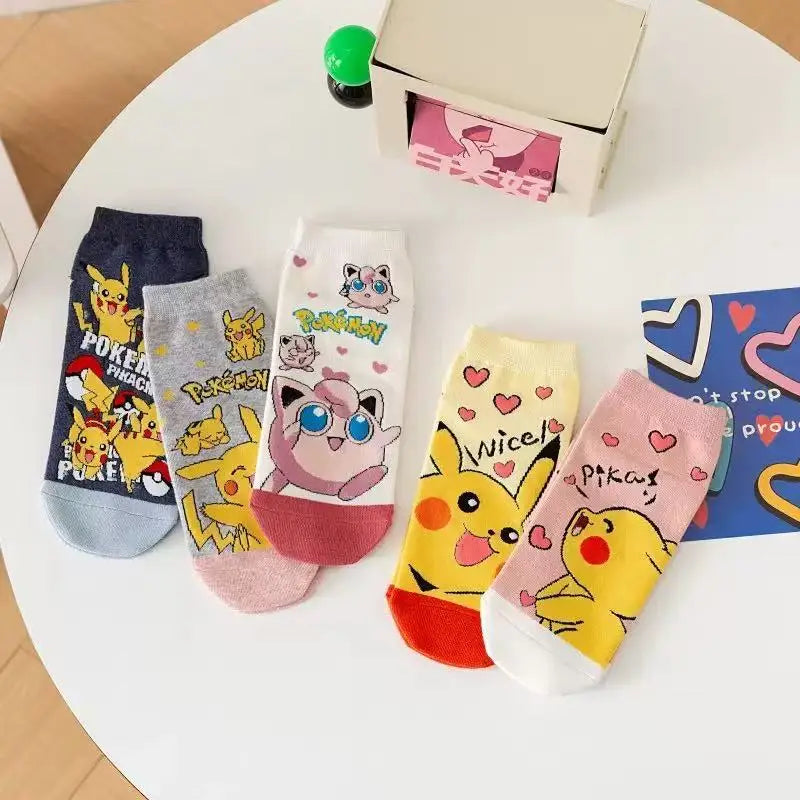 5 Pairs of Japanese Style Novel Cartoon Pok é Mon Couple Knitted Socks Summer Lightweight and Breathable Invisible Boat Socks
