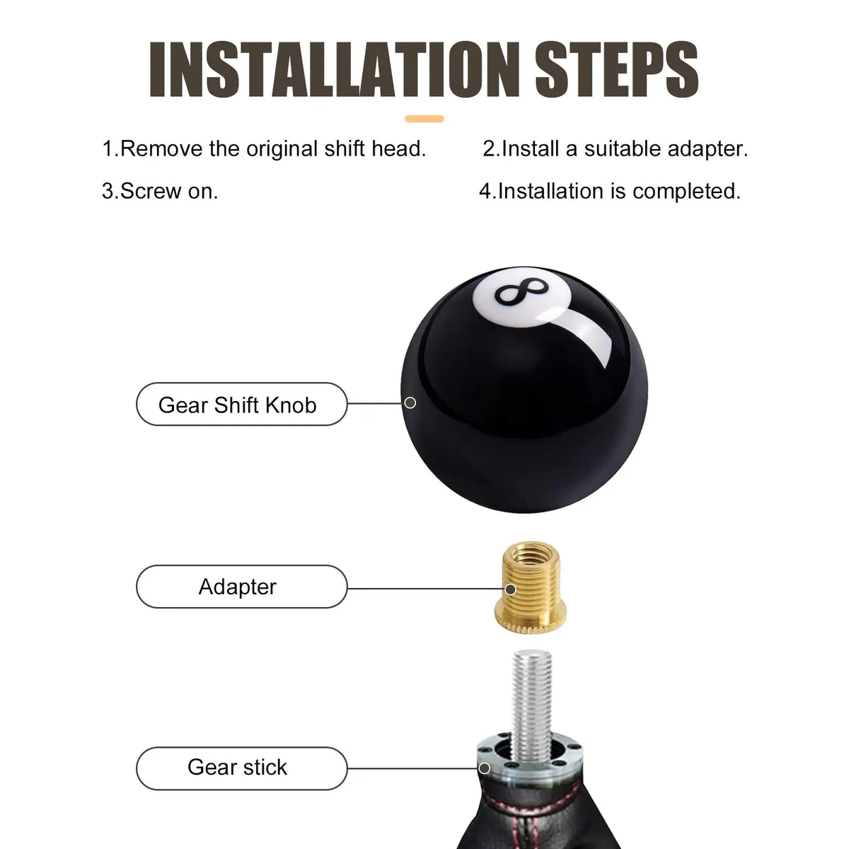Universal Black 8 Ball Manual Gear Shift Knob Acrylic Billiards Shifter Lever Head with 3 Adapters for Car Auto Styling Acc