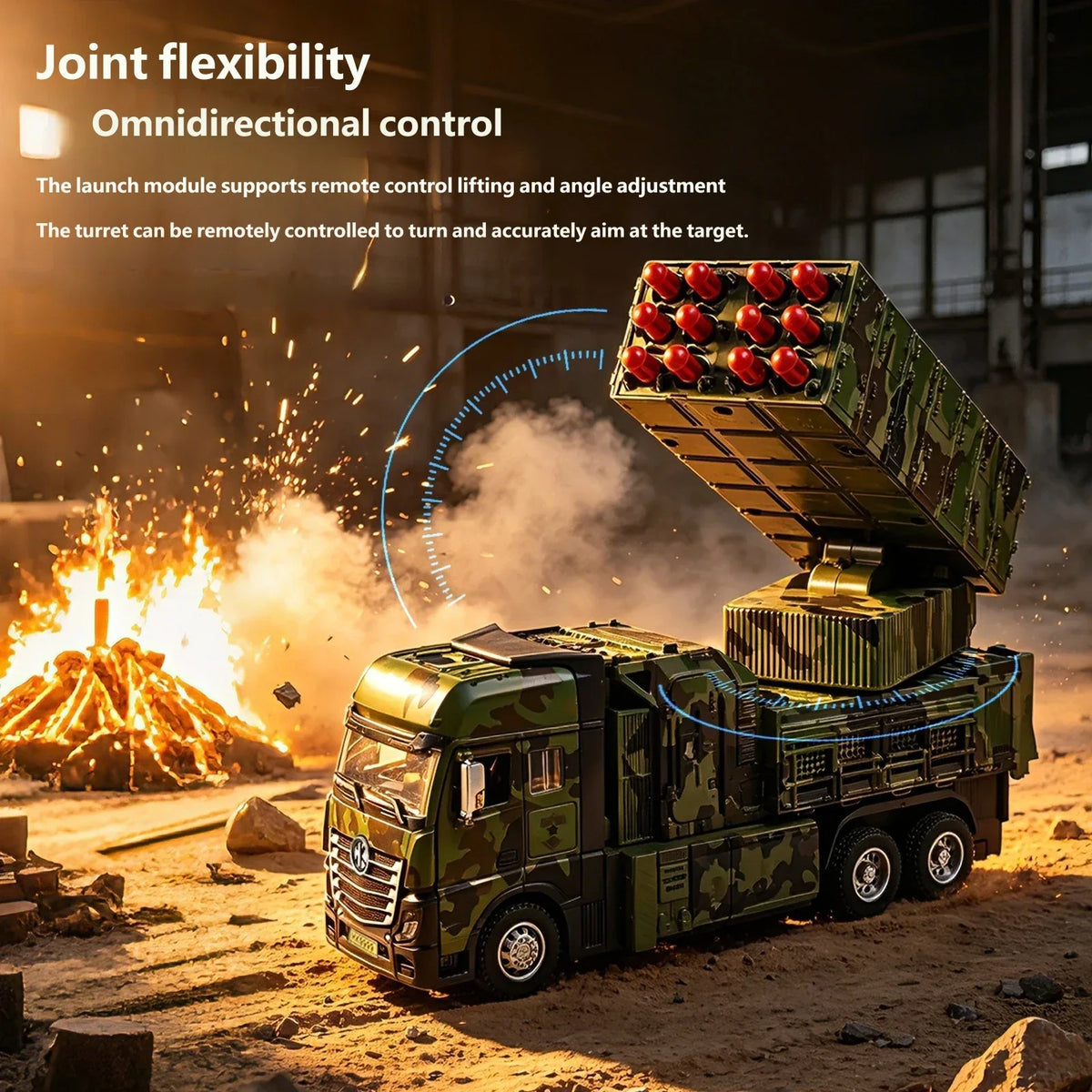Alloy Remote Control Missile Launch Truck, 12 Shots Camo RC Car，Adjustable Turret, Rechargeable Vehicle Birthday Kids Gift