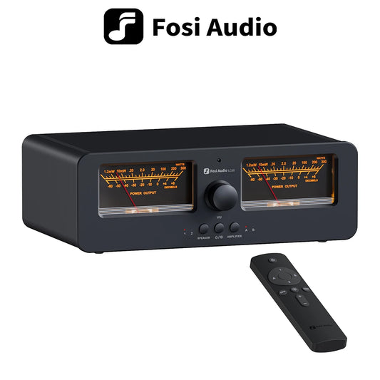 Fosi Audio LC30 Amplifier Speaker Switcher 2-in-2 Out Dual Analog VU Meter Audio Switcher Box with DB Panel Display with Remote