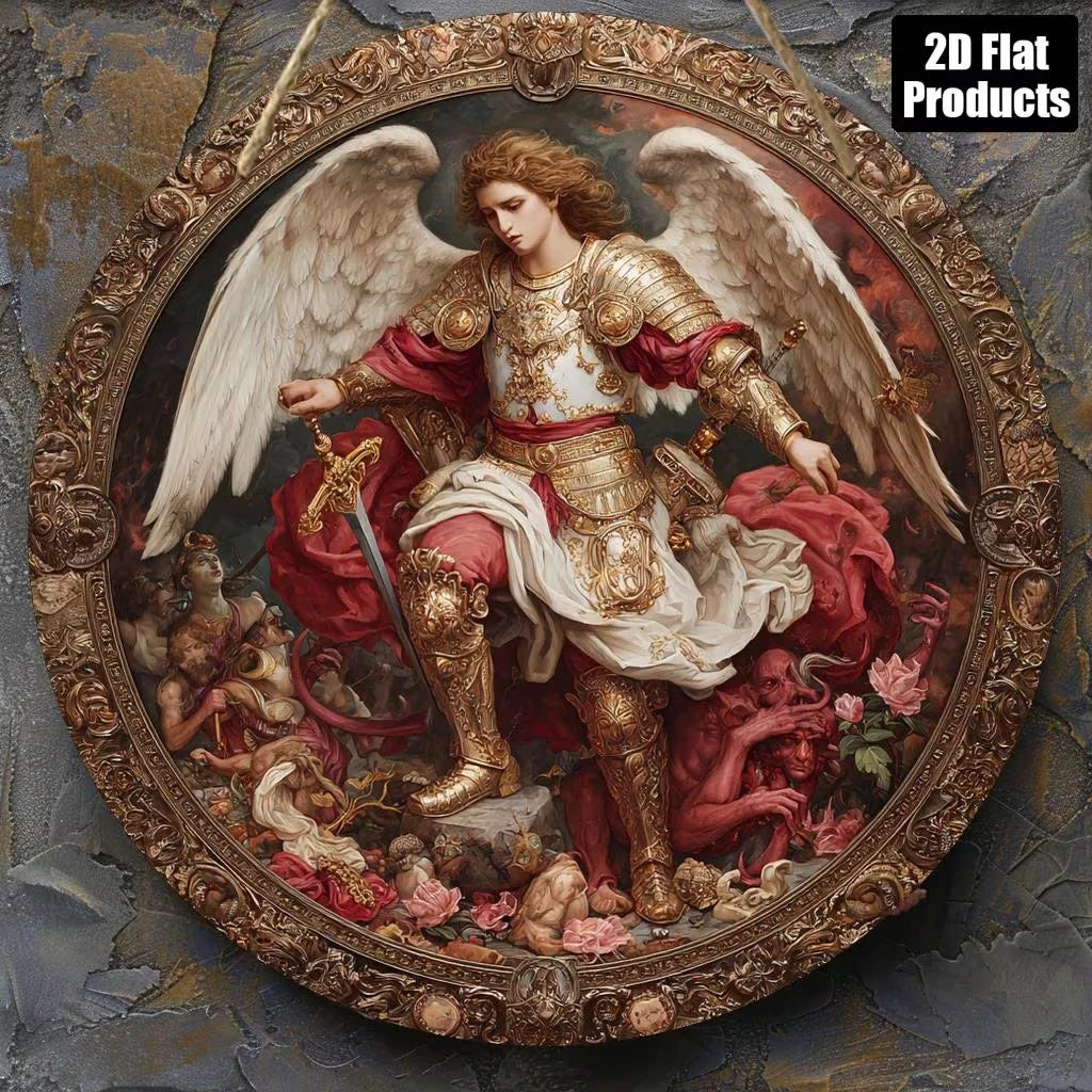 CIFBUY Retro Vintage Archangel Michael Aluminum Wall Art Weatherproof Durable Alloy Decor for Home Kitchen Cafe Prayer