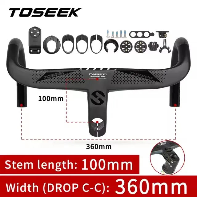 TOSEEK TR5500 T800 Carbon Bicycle Handlebar Road Bike Integrated Handlebar Di2 With Computer Holder Internal Cable Routing