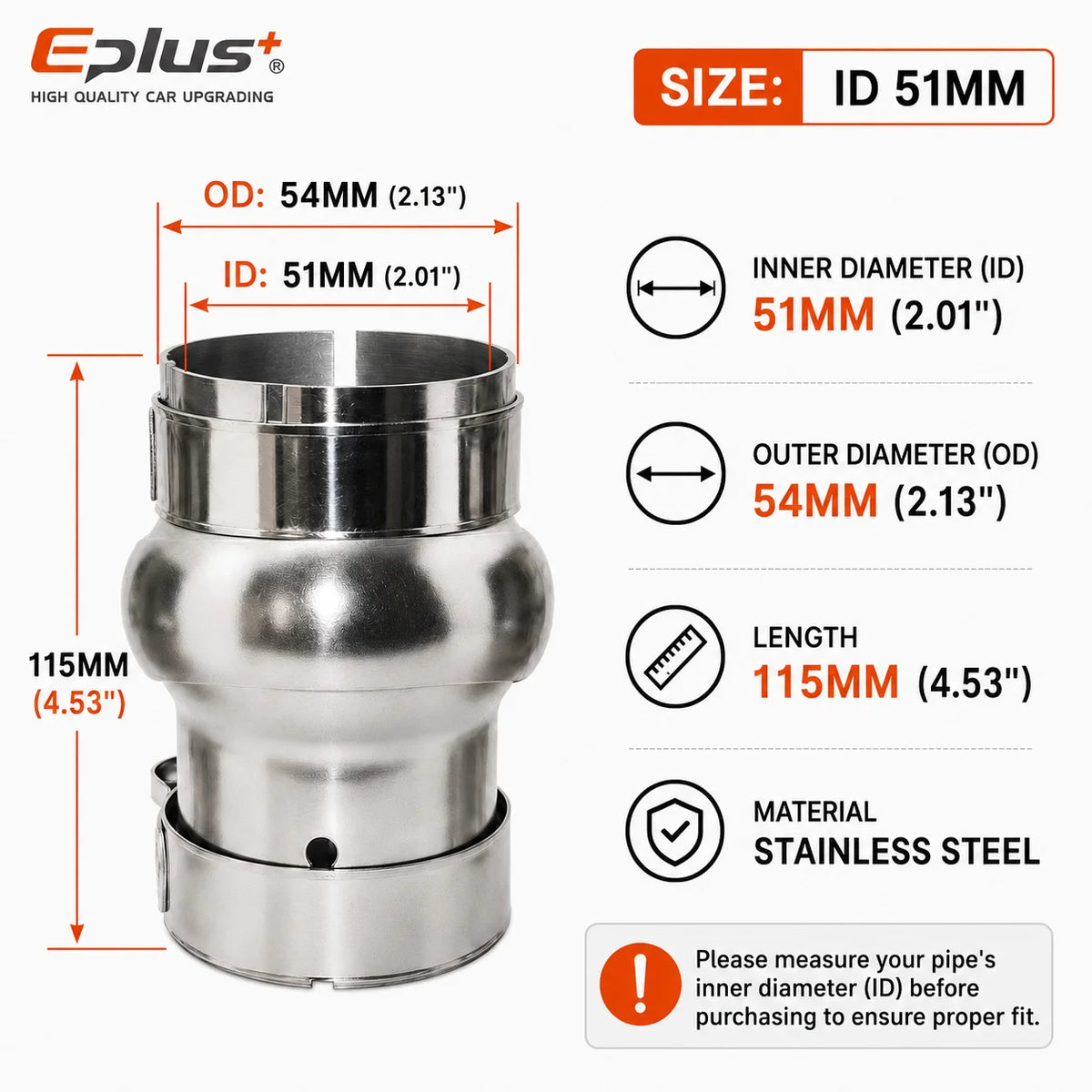 EPLUS Car Exhaust Pipe Stainless Steel Universal Connector Adjustable Swivel Joint Pipe Clamp-On Design No Welding Needed