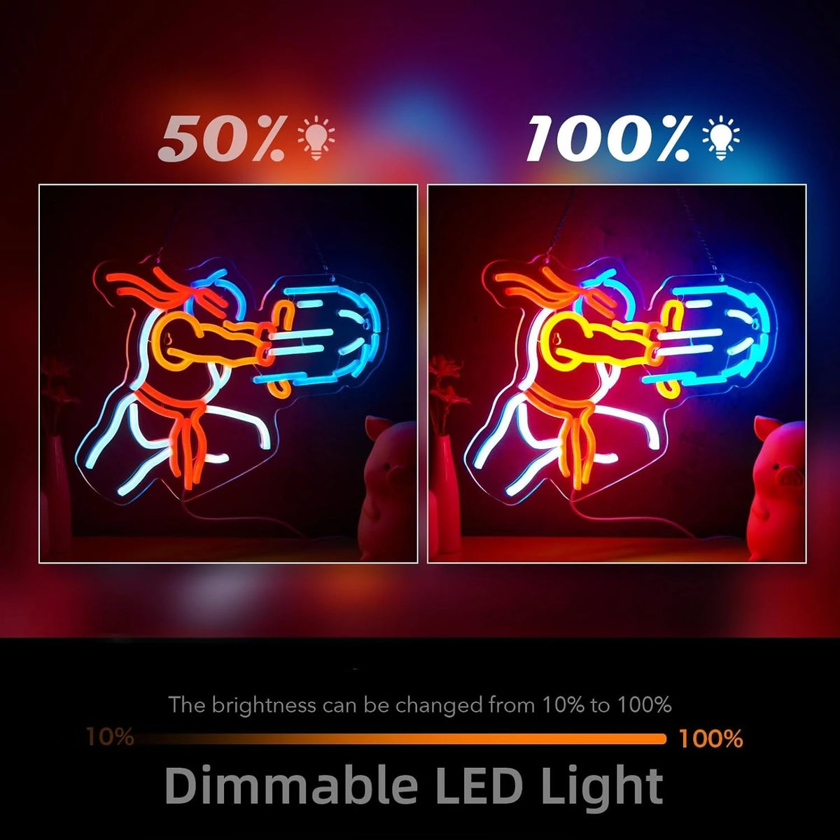 Game Fighter Neon Sign Dimmable Neon Lights for Boys Room Gameroom Bedroom Man Cave Party Decor Aesthetics Draw Birthday Gifts