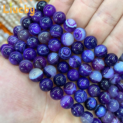 Natural Stone Purple Line Agate Beads for Jewelry Making DIY Women's Earrings Accessories 15' Wholesale 4/6/8/10/12/14mm