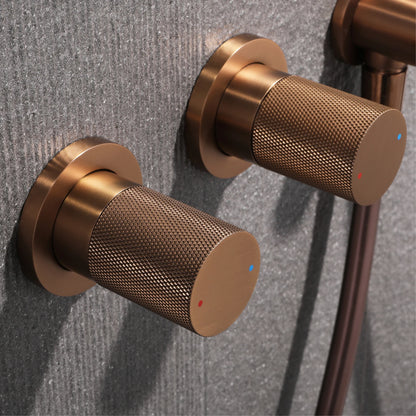 Luxury Bathroom Brass Gun Grey Wall-Mounted Shower System 2 Function Embedded Bath Mixer Tap Dual Spray Rainfall/Handheld