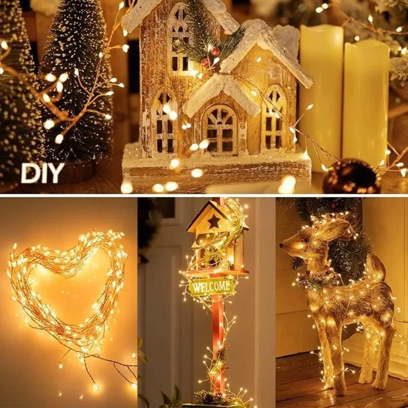 50/100/200LED Firecracker Firefly Lights with Remote Waterproof  Cluster String Lights for Bedroom Window Christmas Tree Decor