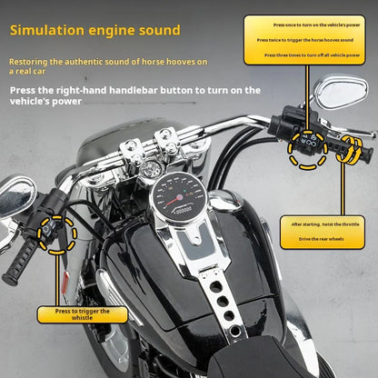 1:6 Harley Fat Boy Retro Heavy Motorcycle Diecast Alloy Simulated Remote Control Ignition & Spray Effect Toy Model Collect