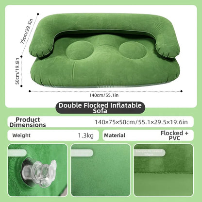 Inflatable Double Sofa 2 Person Air Couch Thickened PVC Flocking Portable Foldable Lazy Sofa Waterproof Inflatable Lounger
