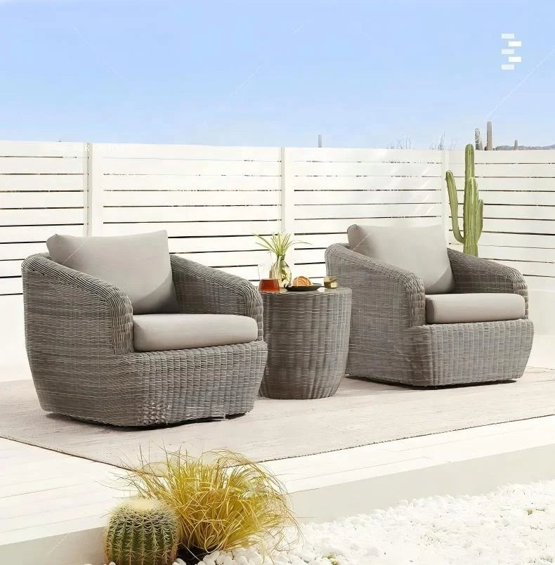 #Outdoor Wicker Furniture Set Dark Gray PE Rattan Cushions Hanging Egg Chair Round Side Table Weather Resistant Poolside Patio