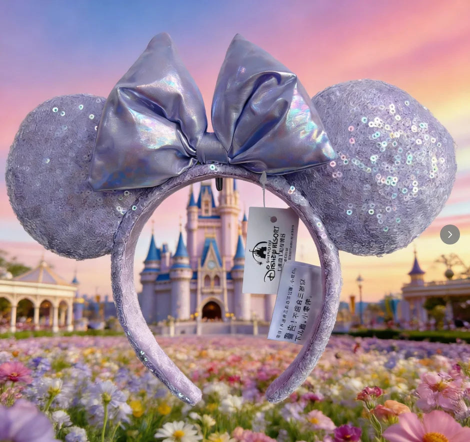 Disney Minnie Mouse Ears Headband with Purple Sequins Bow Shiny Cosplay Hair Hoop for Girls Purple Shiny Sequins  Headband