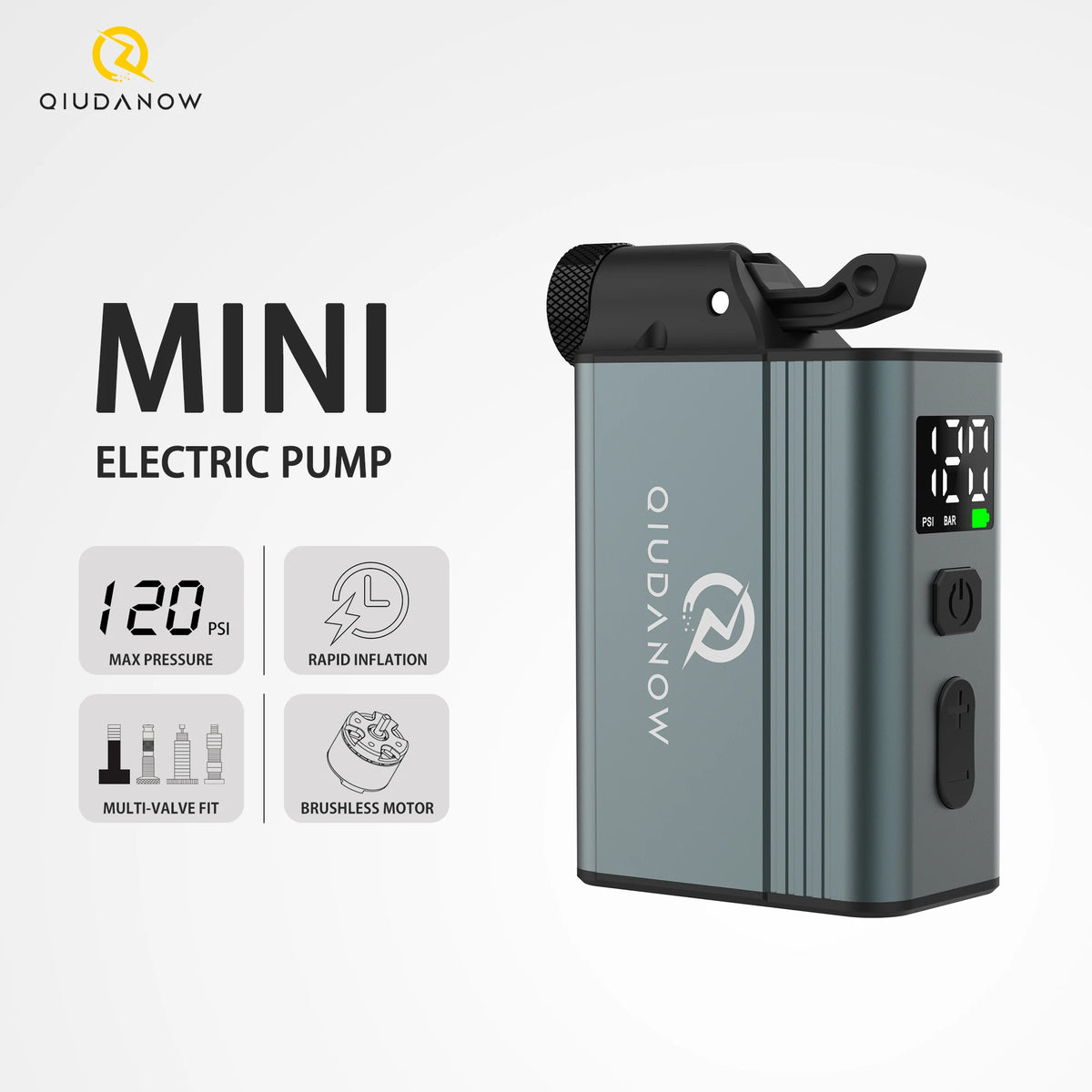 QIUDANOW Mini Electric Bike Portable Air Inflator Tire Gauge Wireless Air Pump Schrader Presta Clik Valve Bicycle Accessories