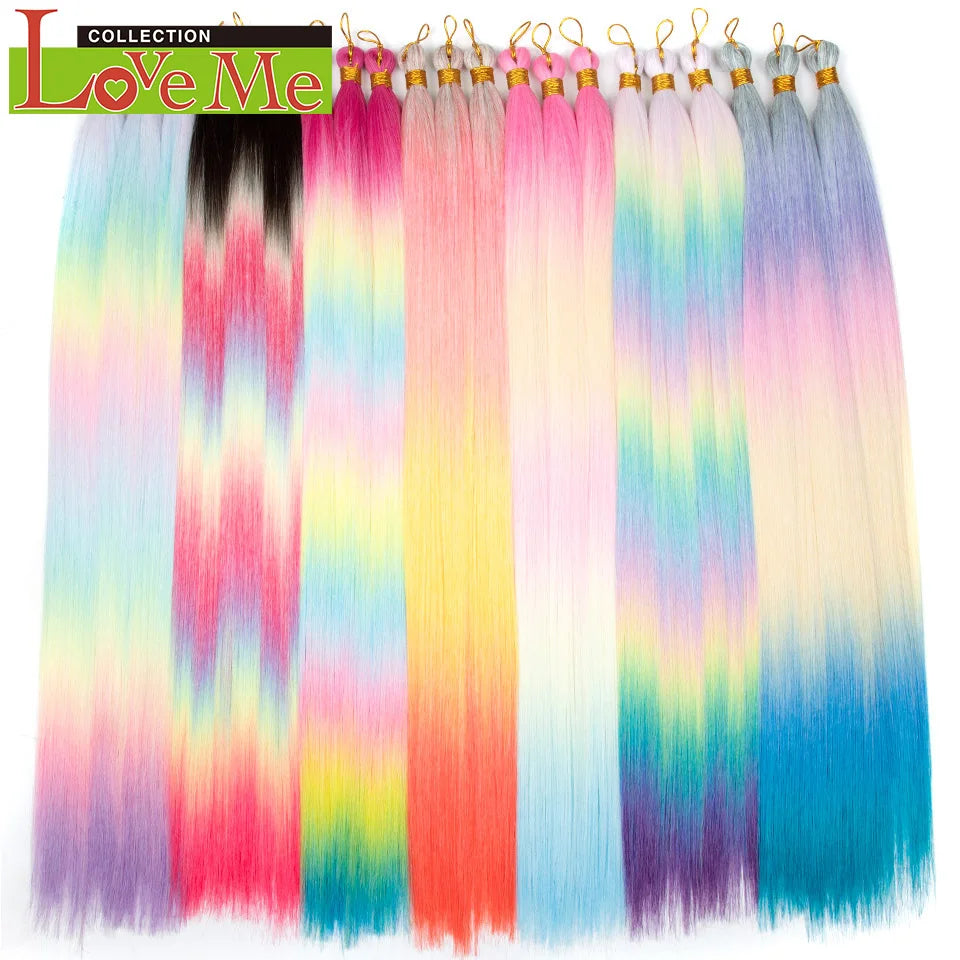 LOVE ME 28 inches 300g/3pcs Straight Hair Bundles Crochet Hair Synthetic Braiding Hair Ombre Rainbow Braids Hair Extensions