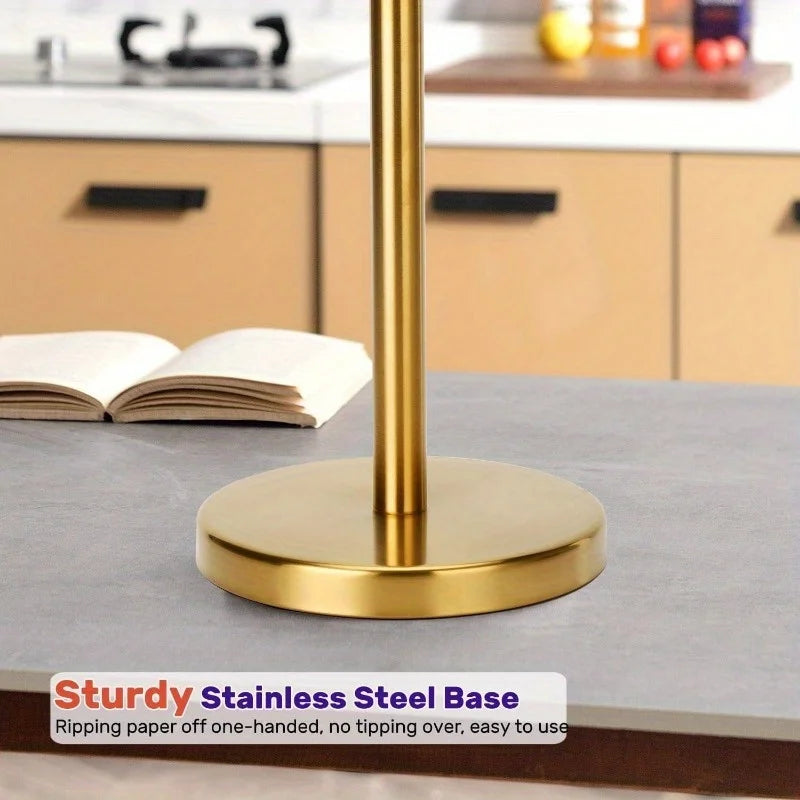 Toilet Paper Holder Gold, Freestanding Toilet Paper Holder Stand with Reserve for 4 Spare Rolls, Sturdy Base